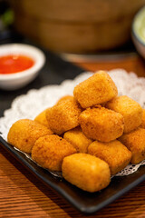 A plate of golden fried tofu