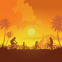 Fototapeta na wymiar Silhouette of the cycling a bicycle Vector illustration.