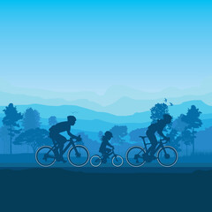 Fototapeta na wymiar Silhouette of the cycling a bicycle Vector illustration.
