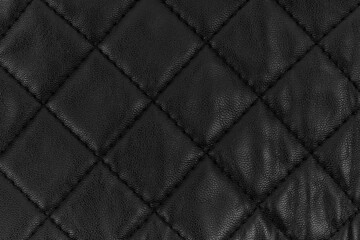 Black quilted leather fabric close up. Abstract background.  