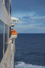 Beautiful sunset sunrise flux blue hour twilight at sea seen from ocean liner during Transatlantic...