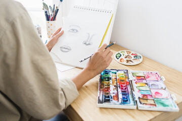 Person Sketching Studying Art at Home Art Desk