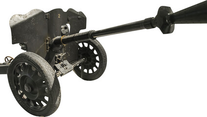 Obraz premium Isolated PNG cutout of an anti-tank artillery cannon from Word War II on a transparent background, ideal for photobashing, matte-painting, concept art 