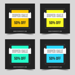 Yellow Super Sale Banner with Outline Offer promotion through banners, posters, and vouchers. Vector Illustration Web Banner Template