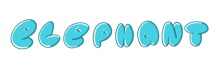 Elephants text lettering. Vector illustration in cartoon flat style isolated on white background.