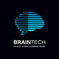 Brain technology vector logo template. This design is suitable for science, smart and idea. Dot graphic.