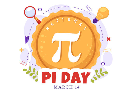 World Pi Day Illustration with Mathematical Constants, Greek Letters or Baked Sweet Pie for Landing Page in Hand Drawn Cartoon Symbol Templates