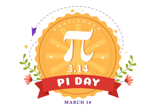 World Pi Day Illustration with Mathematical Constants, Greek Letters or Baked Sweet Pie for Landing Page in Hand Drawn Cartoon Symbol Templates