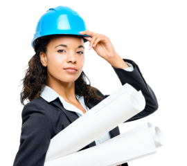 PNG of a young african businesswoman working in construction isolated on a PNG background.