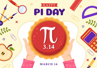 World Pi Day Illustration with Mathematical Constants, Greek Letters or Baked Sweet Pie for Landing Page in Hand Drawn Cartoon Symbol Templates - obrazy, fototapety, plakaty