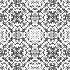 Stylish texture with figures from lines.
Abstract geometric black and white pattern for web page, textures, card, poster, fabric, textile. Monochrome graphic repeating design. 