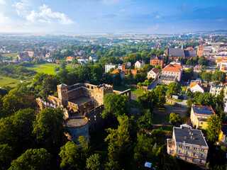 Ząbkowice Śląskie, panorama Ząbkowic Śląskich, zamek w Ząbkowicach Śląskich, zamek Frankenstein, Frankenstein Castle