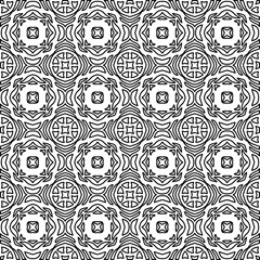 Stylish texture with figures from lines.
Abstract geometric black and white pattern for web page, textures, card, poster, fabric, textile. Monochrome graphic repeating design. 