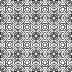 Stylish texture with figures from lines.
Abstract geometric black and white pattern for web page, textures, card, poster, fabric, textile. Monochrome graphic repeating design. 