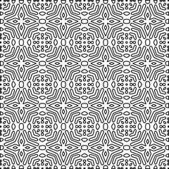 Stylish texture with figures from lines.
Abstract geometric black and white pattern for web page, textures, card, poster, fabric, textile. Monochrome graphic repeating design. 