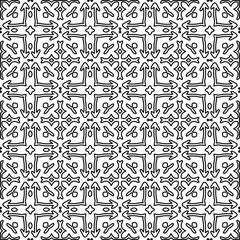 Stylish texture with figures from lines.
Abstract geometric black and white pattern for web page, textures, card, poster, fabric, textile. Monochrome graphic repeating design. 