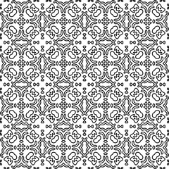 Stylish texture with figures from lines.
Abstract geometric black and white pattern for web page, textures, card, poster, fabric, textile. Monochrome graphic repeating design. 