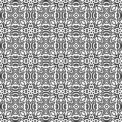 Stylish texture with figures from lines.
Abstract geometric black and white pattern for web page, textures, card, poster, fabric, textile. Monochrome graphic repeating design. 