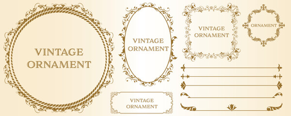 set of graphic materials, oriental patterns, arabesque patterns, antiques, decorative borders and vintage frames.