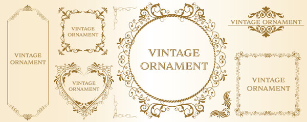 set of graphic materials, oriental patterns, arabesque patterns, antiques, decorative borders and vintage frames.
