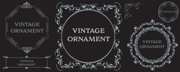 set of graphic materials, oriental patterns, arabesque patterns, antiques, decorative borders and vintage frames.