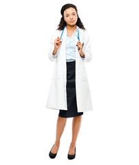 PNG of a young african female doctor isolated on a PNG background.