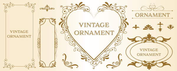 set of graphic materials, oriental patterns, arabesque patterns, antiques, decorative borders and vintage frames.