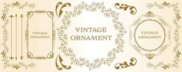 グラフィック素材: オリエント柄、アラベスク柄、アンティーク、飾り罫ビンテージのフレームのセット