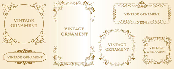 set of graphic materials, oriental patterns, arabesque patterns, antiques, decorative borders and vintage frames.