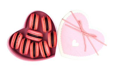 Heart shaped box with macarons. Symbol of love. Valentine's Day background