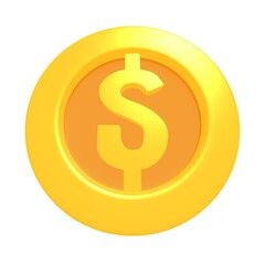 3d gold game coin with dollar sign