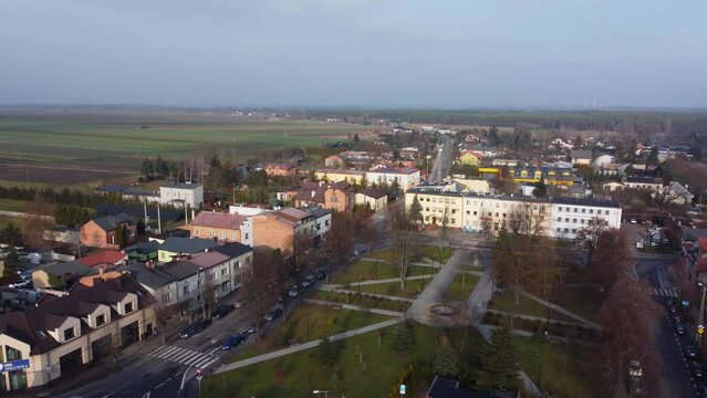Widawa village seen from above, Polish countryside landscape.