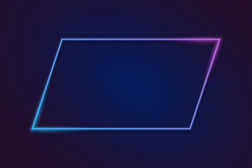 Neon color light rectangle frame. Retro fluorescent  border. Object on gradient background vector. Neon line in graphic style.