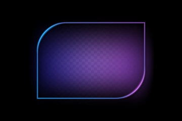 Neon color light rectangle with curve frame. Retro fluorescent border. Object on gradient background vector. Neon line in graphic style.