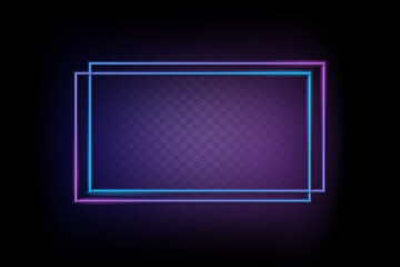 Neon color light rectangle frame. Retro fluorescent  border. Object on gradient background vector. Neon line in graphic style.