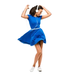 Gardinen PNG of a beautiful woman dancing a blue dress isolated on a PNG background. © peopleimages.com