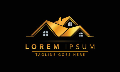 Golden Building Company Logo on the black background. Vector illustration.