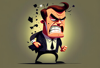 crazy aggressive businessman. Cartoon style drawing.. - obrazy, fototapety, plakaty