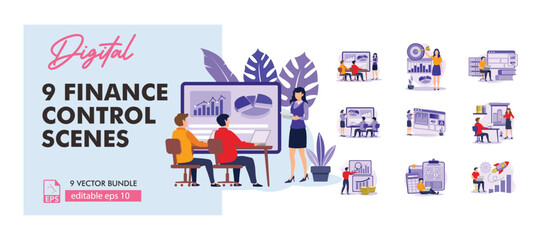 Obraz premium Stock market, finance, capital investment concept Illustration set. Scenes with people trading on the stock exchange.business flat bundle illustration