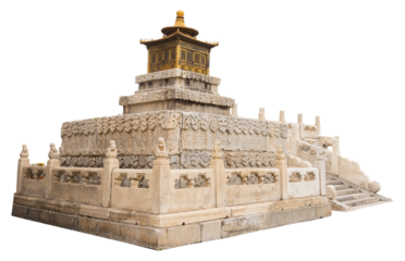 Isolated PNG cutout of a beautiful Chinese altar made of stones and gold on a transparent background, ideal for photobashing, matte-painting, concept art