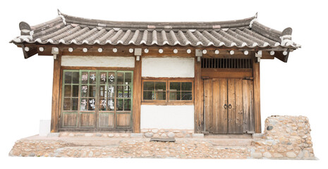 Fototapeta premium Isolated PNG cutout of a traditional Korean restaurant on a transparent background, ideal for photobashing, matte-painting, concept art