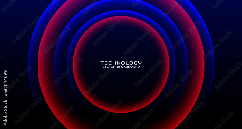 Aufkleber 3d red blue techno abstract background overlap layer on dark space with glowing circle decoration. s