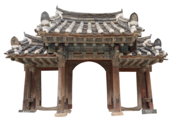 Isolated PNG cutout of a beautiful traditional Korean gate on a transparent background, ideal for photobashing, matte-painting, concept art
