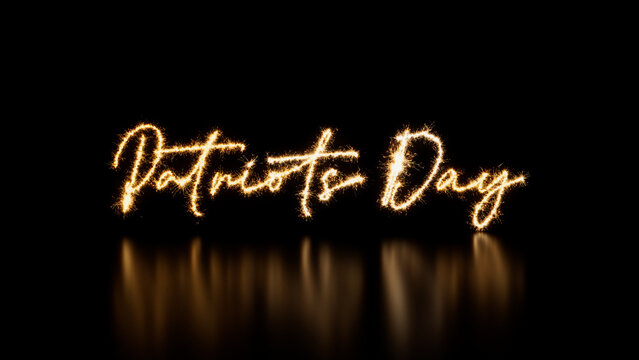 Patriots Day Caption written in Sparkler Firework Text. Gold and Black Holiday Banner with copy space.