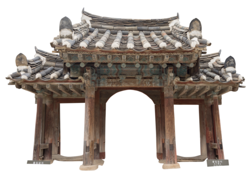 Isolated PNG cutout of a beautiful traditional Korean gate on a transparent background, ideal for photobashing, matte-painting, concept art
