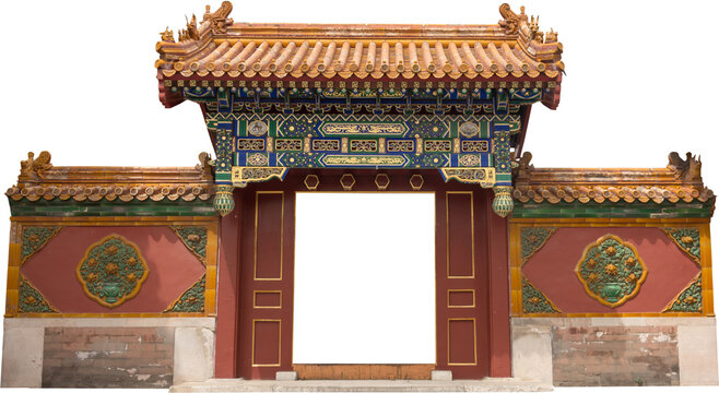 Isolated PNG cutout of a beautiful Chinese gate on a transparent background, ideal for photobashing, matte-painting, concept art
