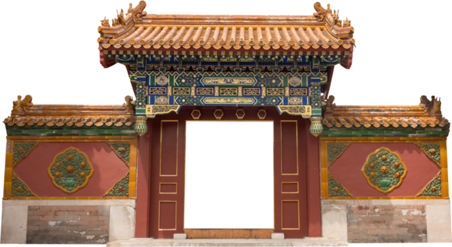 Isolated PNG cutout of a beautiful Chinese gate on a transparent background, ideal for photobashing, matte-painting, concept art
