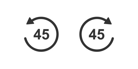 45 seconds rewind and fast forward icons. Round repeat and next buttons with circle arrows isolated on white background. Audio or video player playback interface elements. Vector graphic illustration