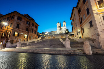 Spanish Steps in blue hour before morning in Rome, Italy