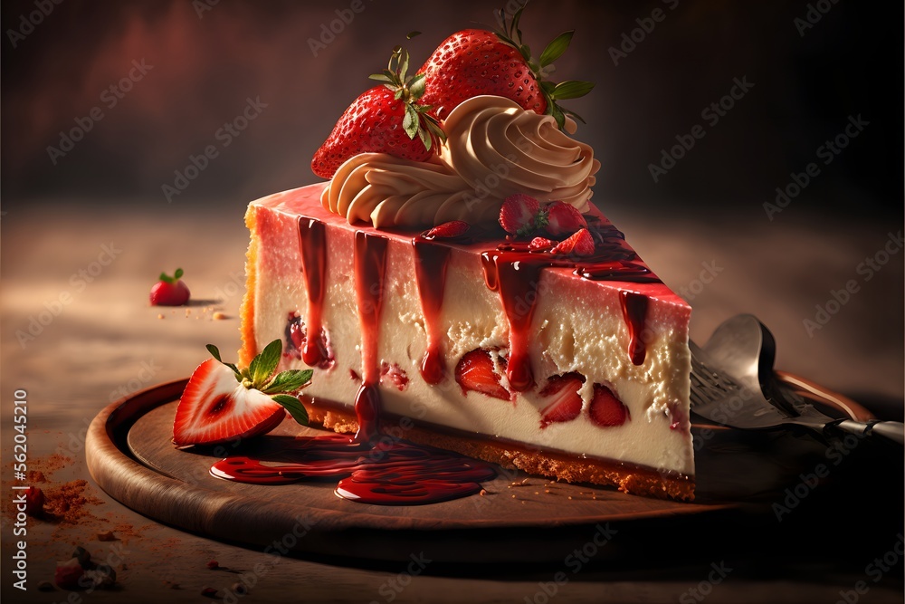 Poster strawberry cheesecake professional shot in a modern rustic background